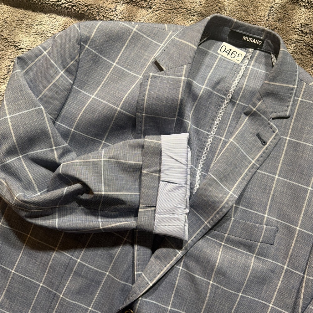 Murano Mens XL Blue Windowpane Check Blazer Sport Coat Jacket Check 42R